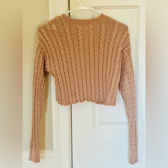 Aerie Mini Cable Cropped Sweater in Beach Dune color XS - Picture 7 of 9